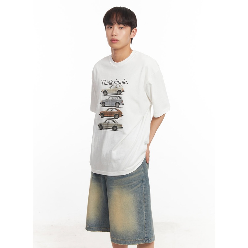 Men’s Car Graphic T-Shirt IA518 White M/L