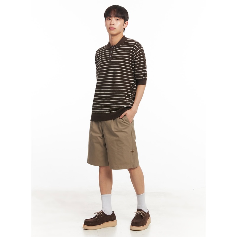 Men’s Roll-Up Cotton Shorts (Dark Beige) IA518 Dark beige M