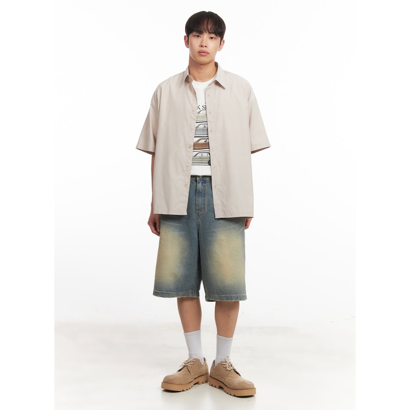 Men’s Washed Wide-Fit Jorts IA518 Blue S