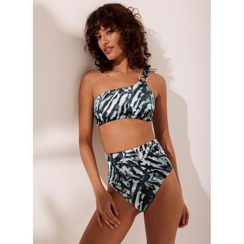 Navy Print One Shoulder Bikini Top 06