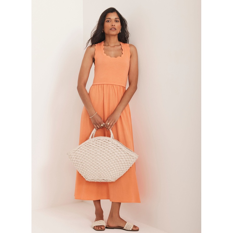 Orange Scallop Trim Midi Dress XS