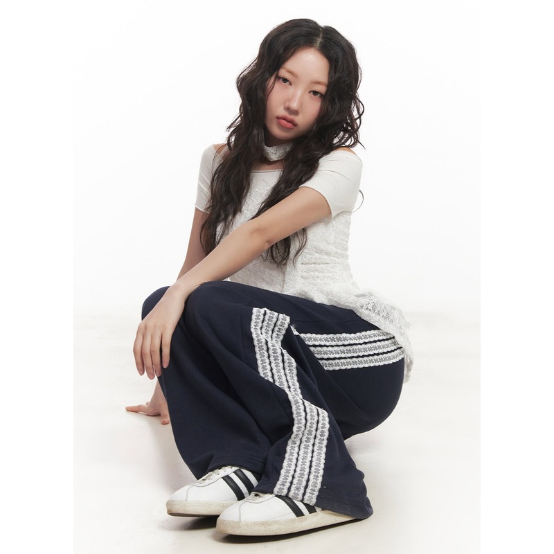 Angel Lace Wide-Leg Trackpants CA521 Dark blue M/L