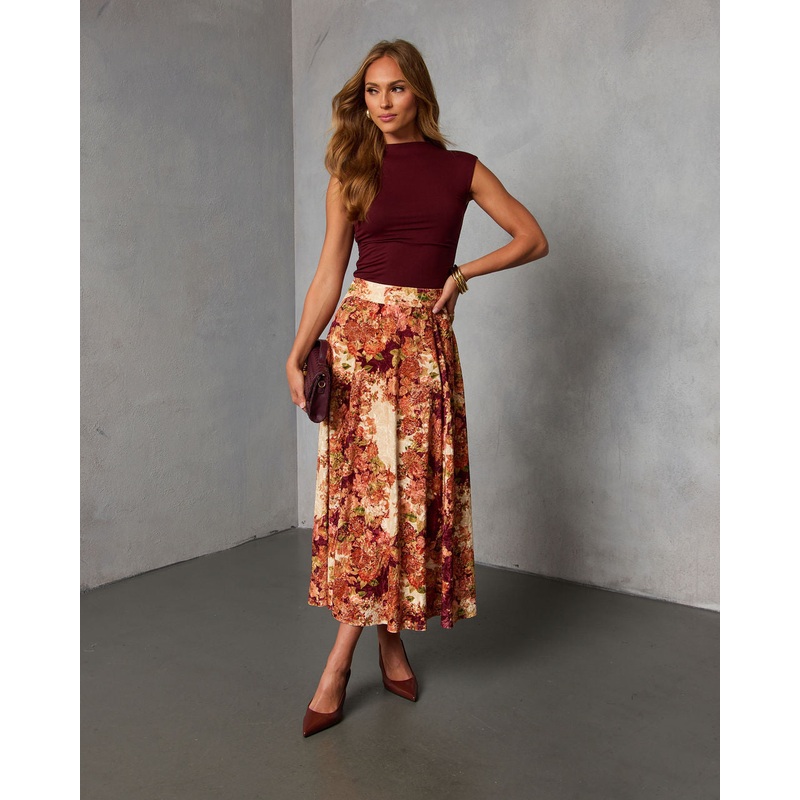 Bahia Bloom Printed Maxi Skirt Cream Print XS