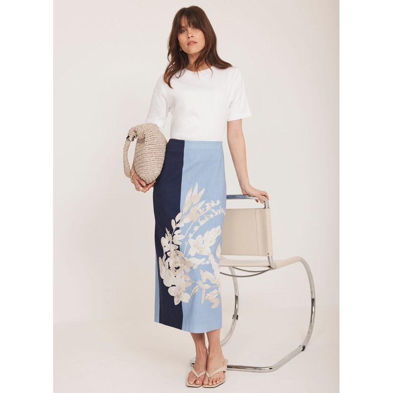 Blue Floral Print Pencil Skirt 06