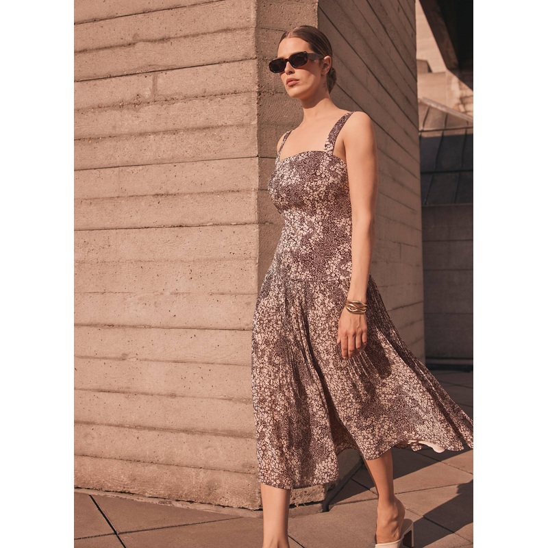 Brown Floral Print Midi Dress 06