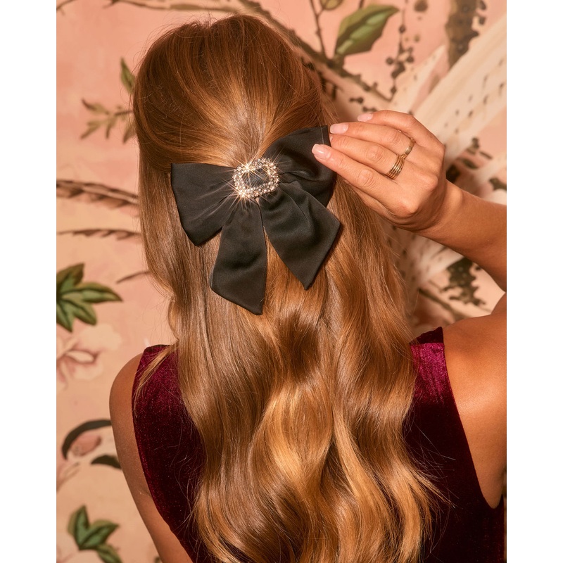 Glima Satin Bow Hair Barrette Black O/S