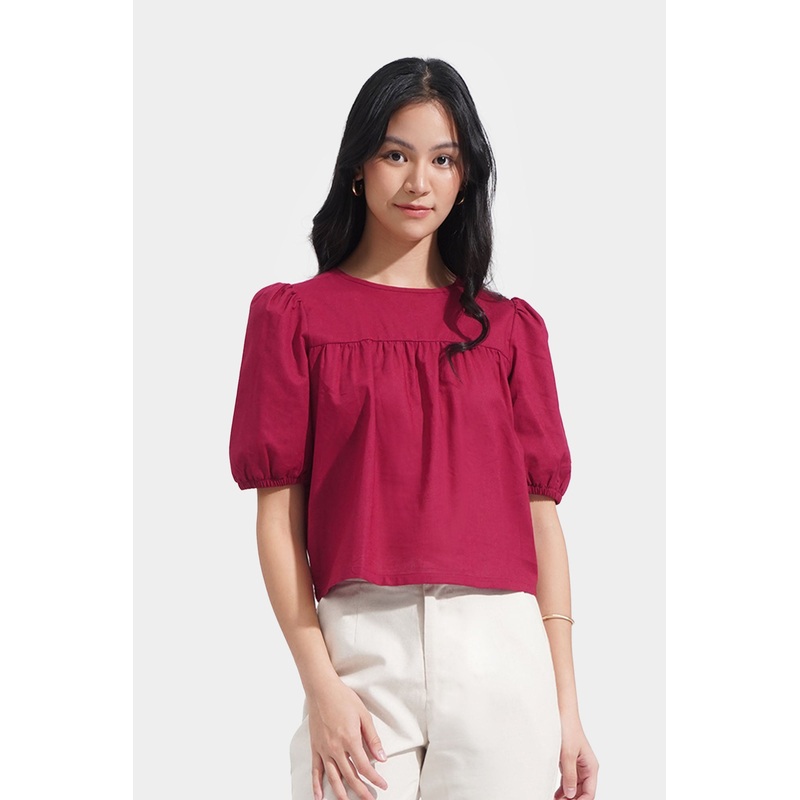 Babydoll Puff Sleeves Top Berry Extra Small
