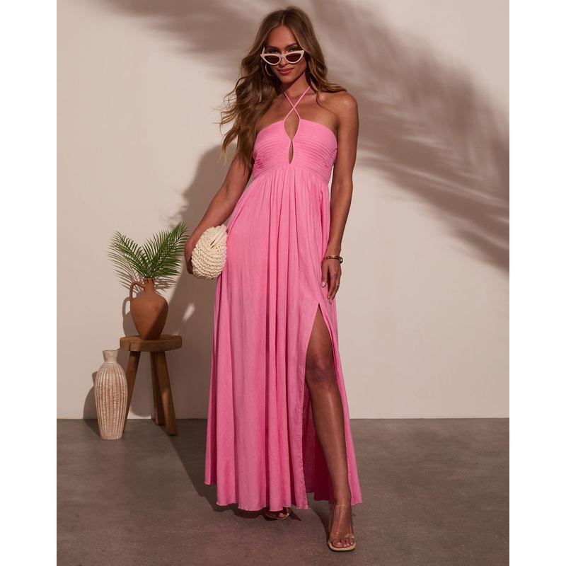 Bellen Halter Maxi Dress Hot Pink S
