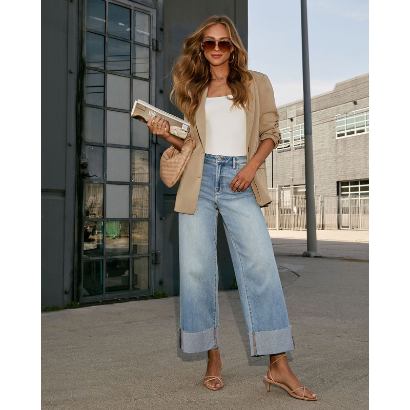 Janey Super Stretch Cuffed Hem Jeans Light Wash 24