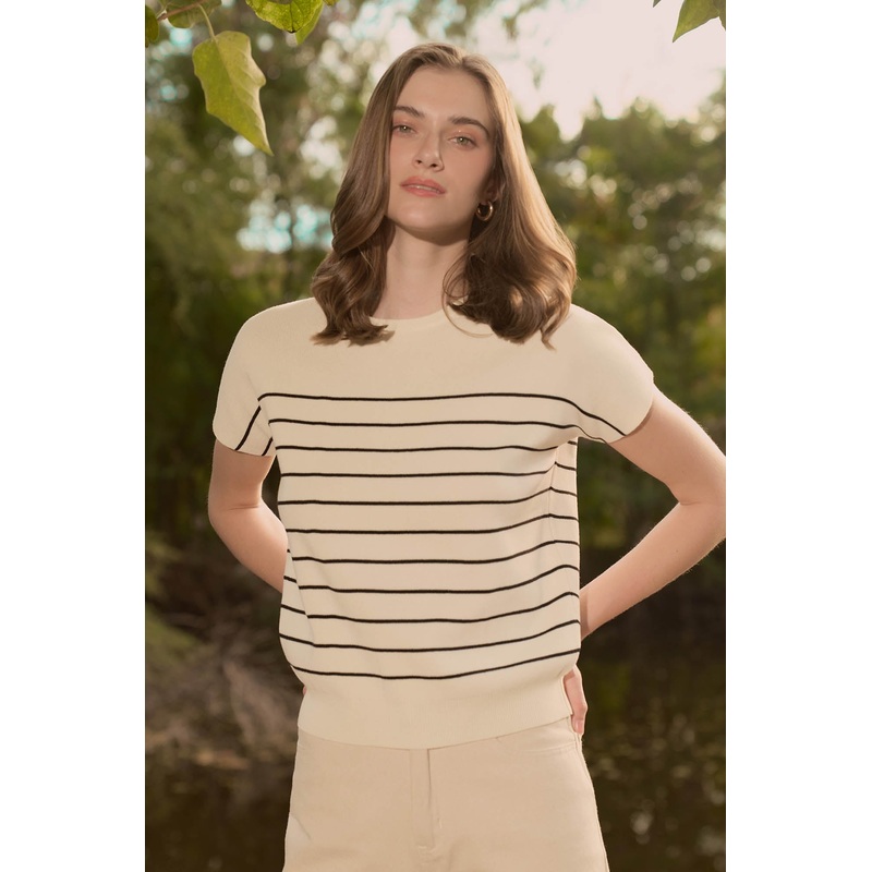Knitted Striped Tee Off White Extra Small