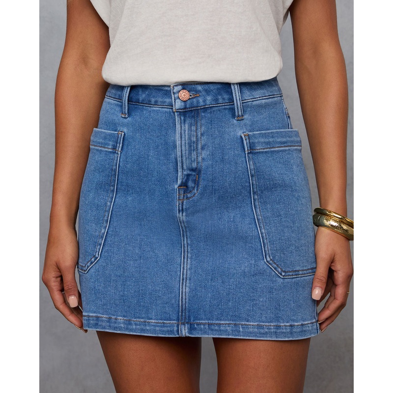 Belina Pocketed Mini Skirt Medium Wash XS