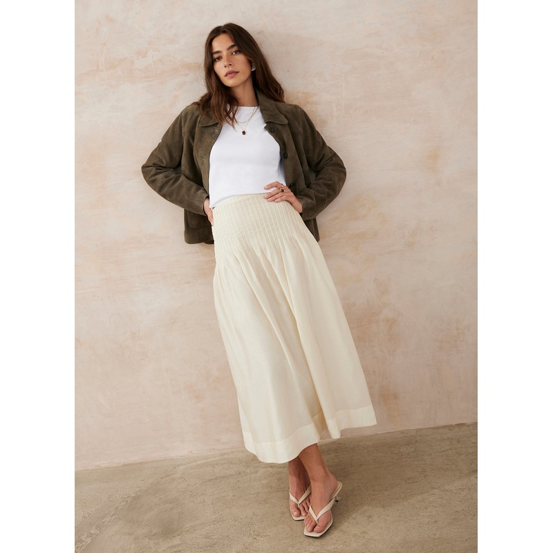 Cream Pintuck Maxi Skirt 06