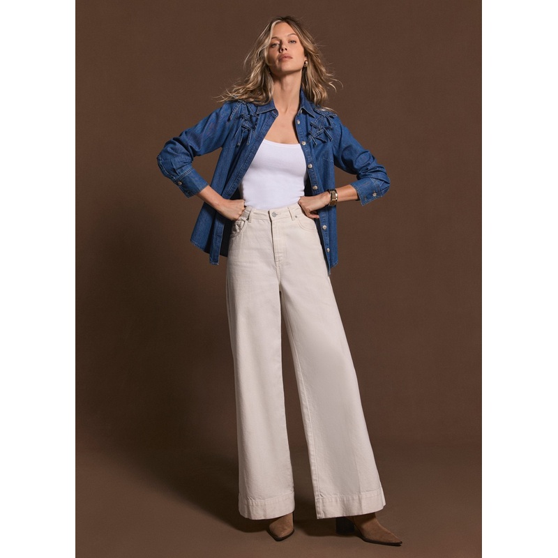 Cream Wide Leg Jeans Short 06