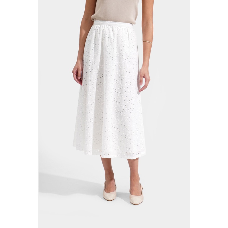 Eyelet Midi Skirt Off White Extra Small
