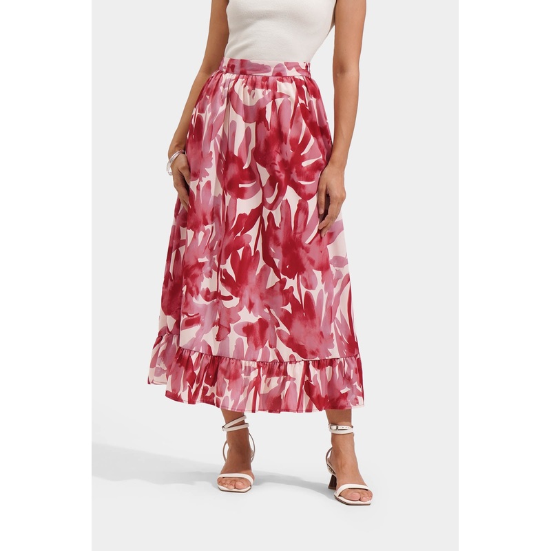 Floral Tiered Skirt Berry Extra Small
