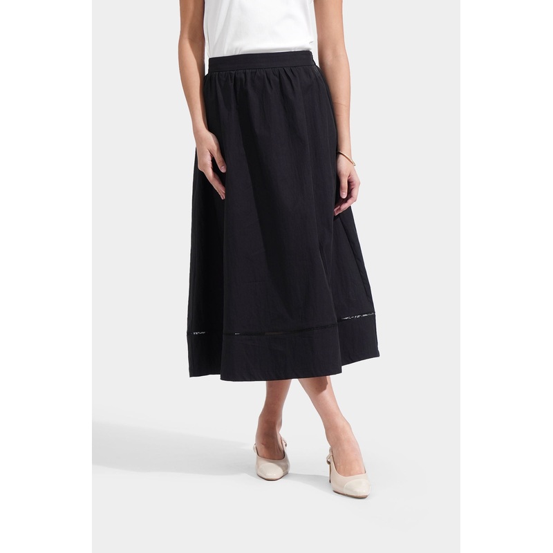 Full Midi Skirt with Openwork Trim Black Extra Small