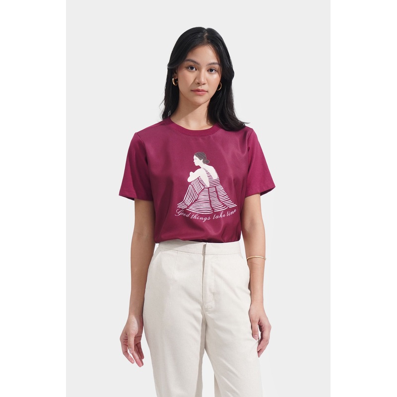 Good Things Take Time Women Graphic Tee Berry Extra Small