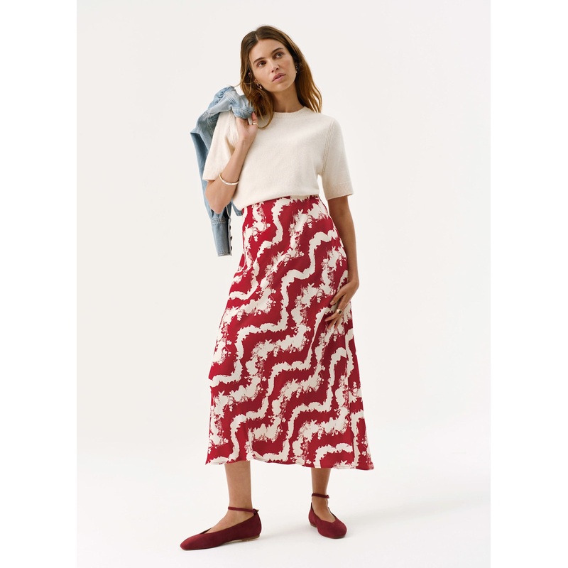 Red Wavy Print Slip Skirt XS