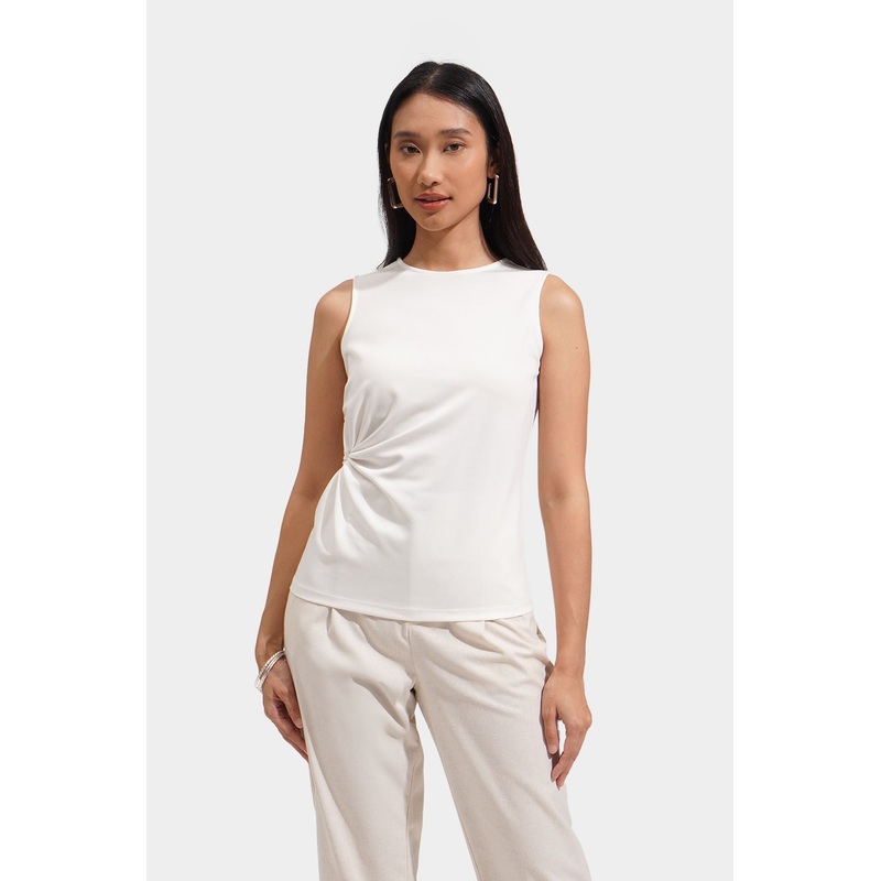 Sleeveless Top with Waist Knot White Extra Small
