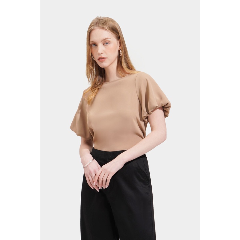 Boat Neck Top Taupe Extra Small