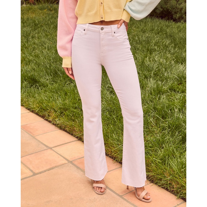 Eloise Super Stretch Frayed Hem Flare Jeans White 24