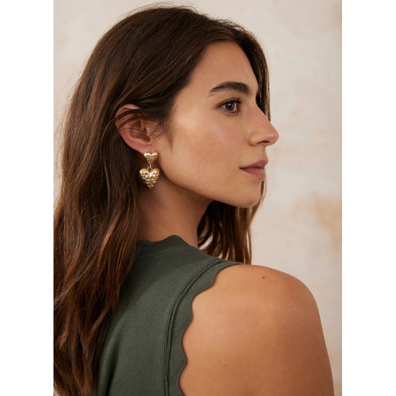 Gold Tone Heart Drop Earrings ONE SIZE