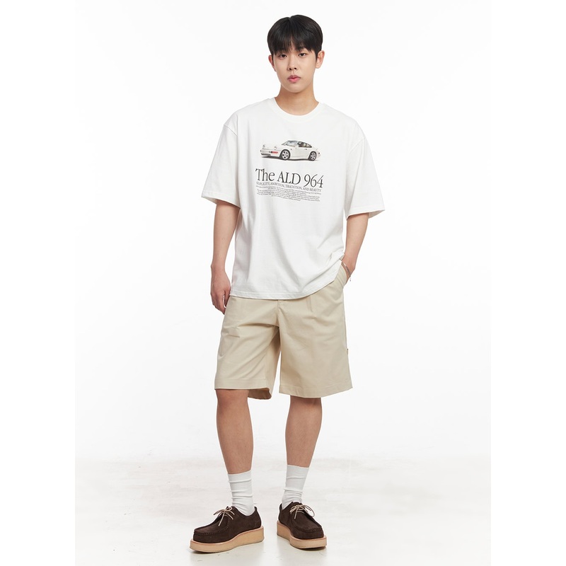 Men’s Roll-Up Cotton Shorts (Light beige) IA529 Light beige M