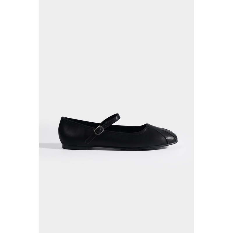 Pleated Ballet Flats with strap Black 5