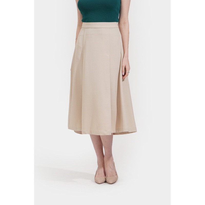 Pleated Midi Skirt Cream Extra Small