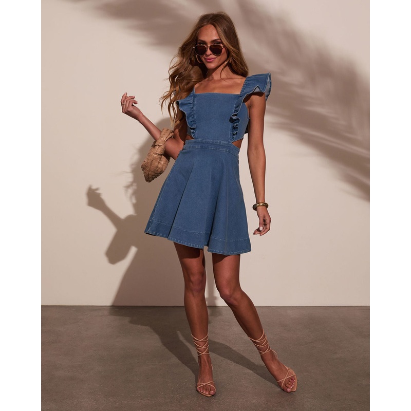 Tasha Cutout Denim Mini Dress Medium Indigo S