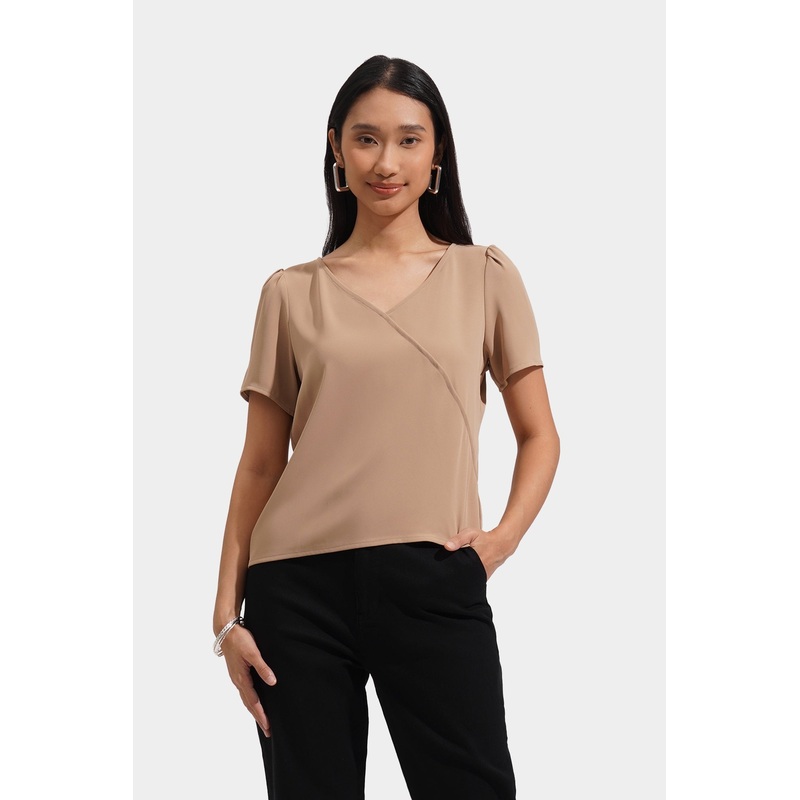 V-Neck Wrap Top Taupe Extra Small