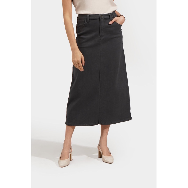 A-Line Denim Midi Skirt Gray Extra Small