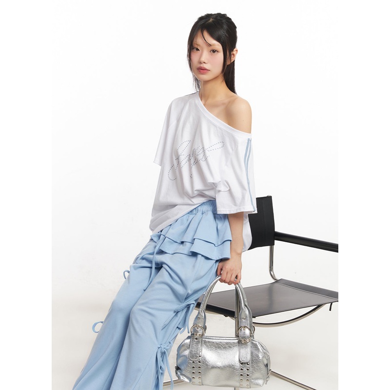 Angel One-Shoulder Stripe T-Shirt IY502 White S/M