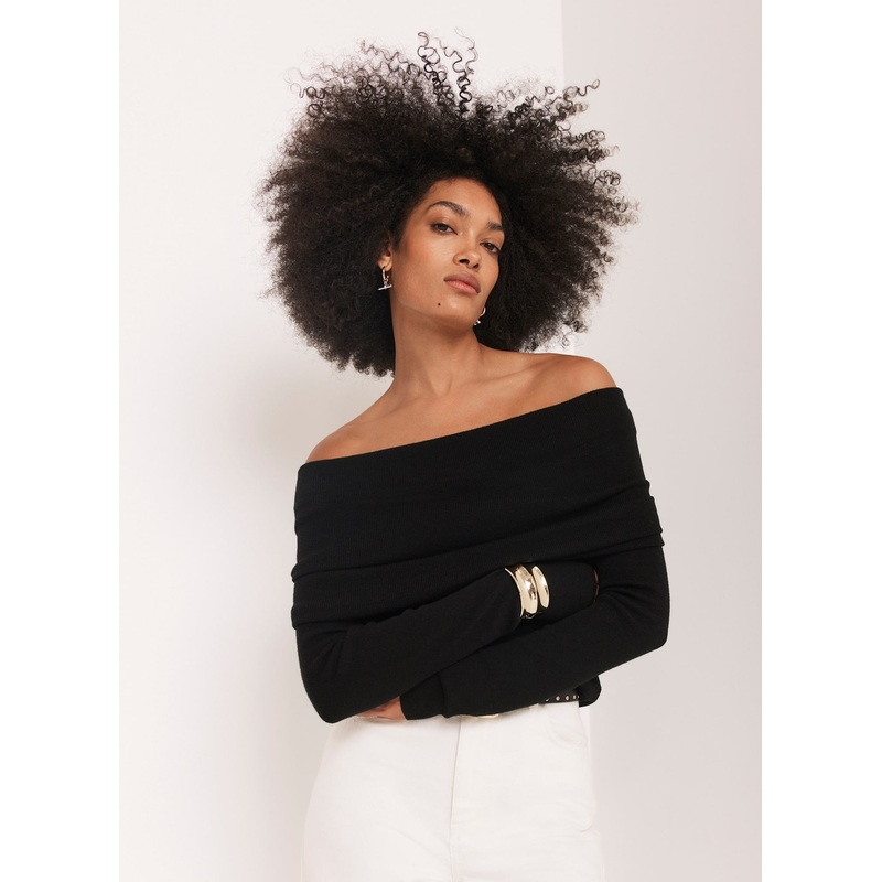 Black Ribbed Bardot Top XS