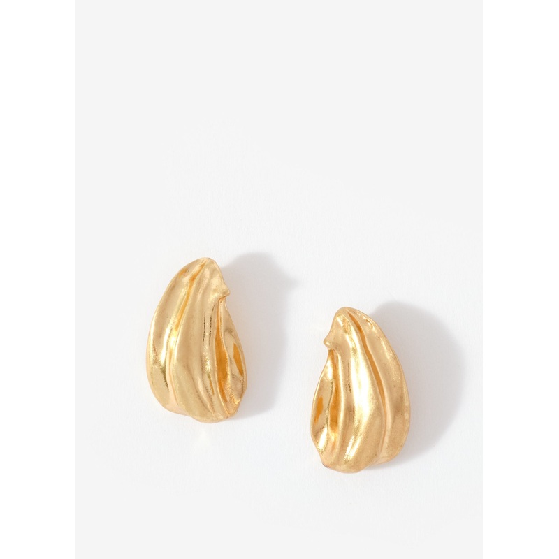 Gold Tone Textured Stud Earrings ONE SIZE