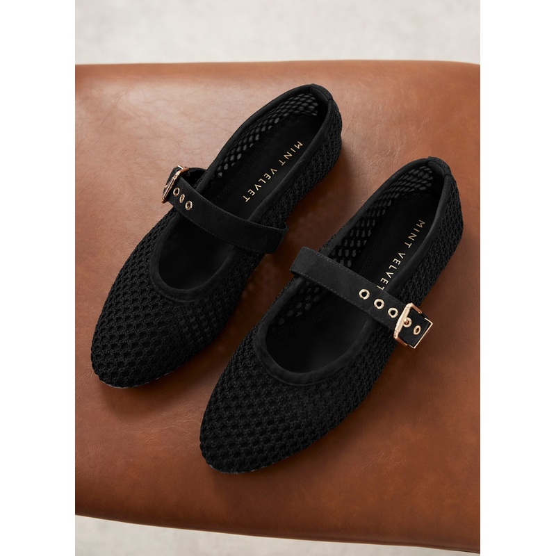 Trixie Black Mesh Ballet Flat Pumps 3 UK 36 EU