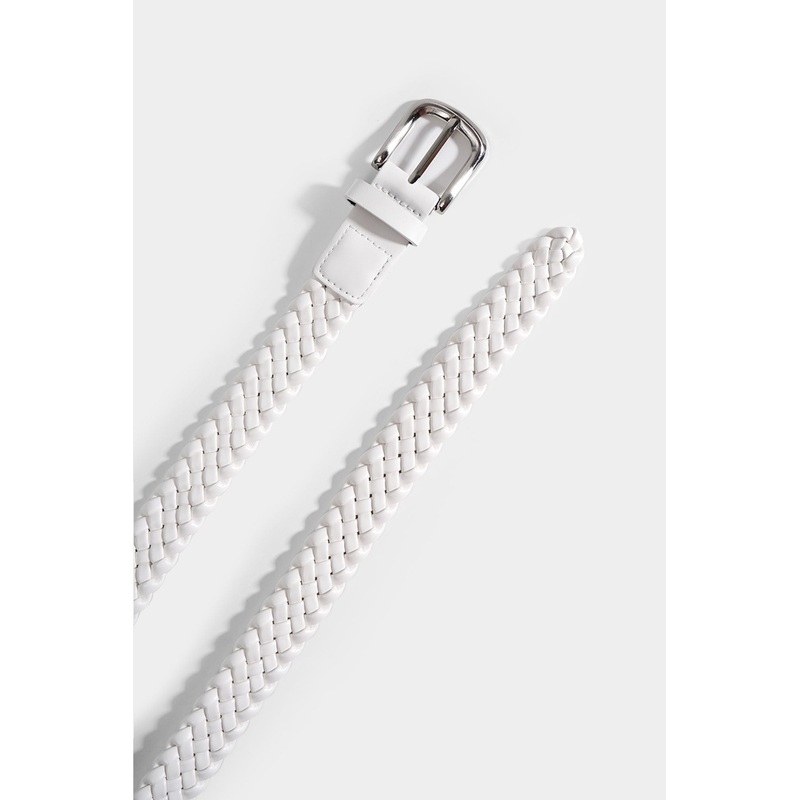 Weaved Leather Buckled Belt Off White Free Size
