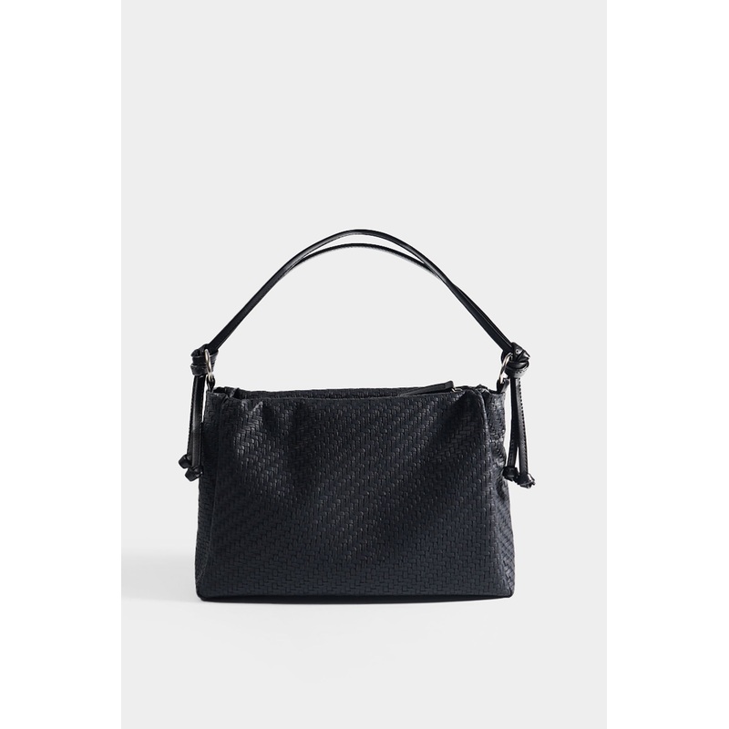 Weaved Leather Handbag Black Free Size
