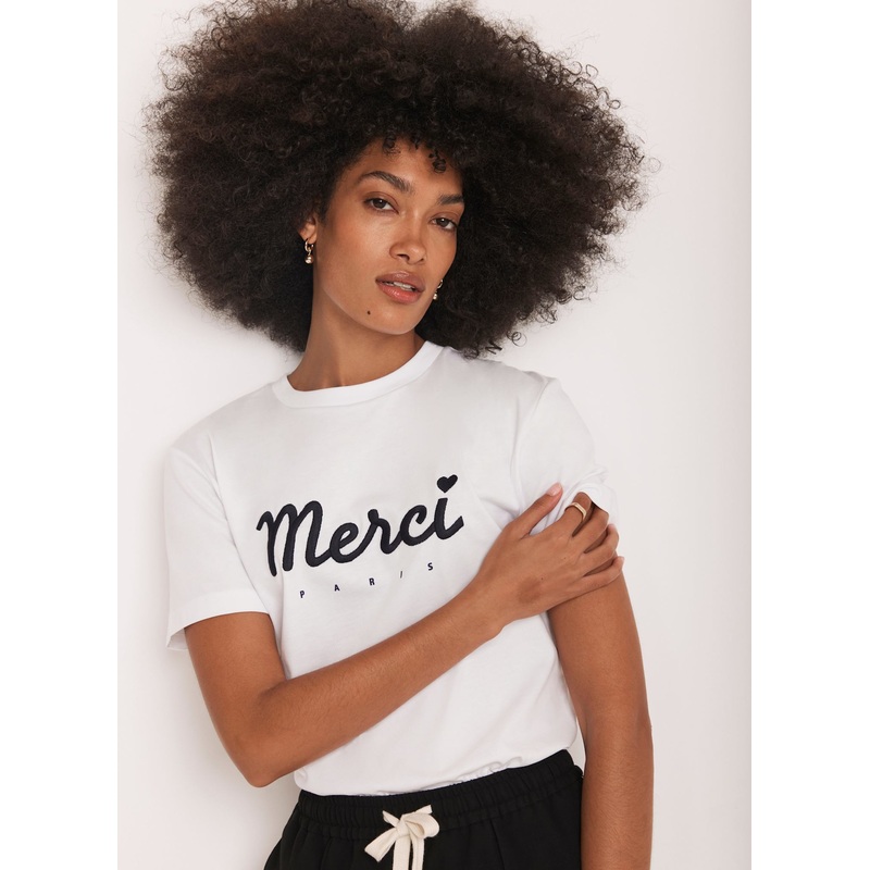 White Merci Graphic Cotton T-Shirt XS