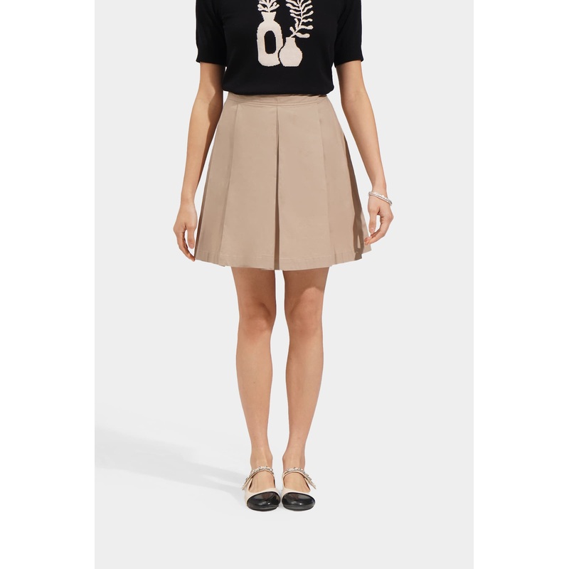 A-Line Pleated Mini Skirt Beige Extra Small