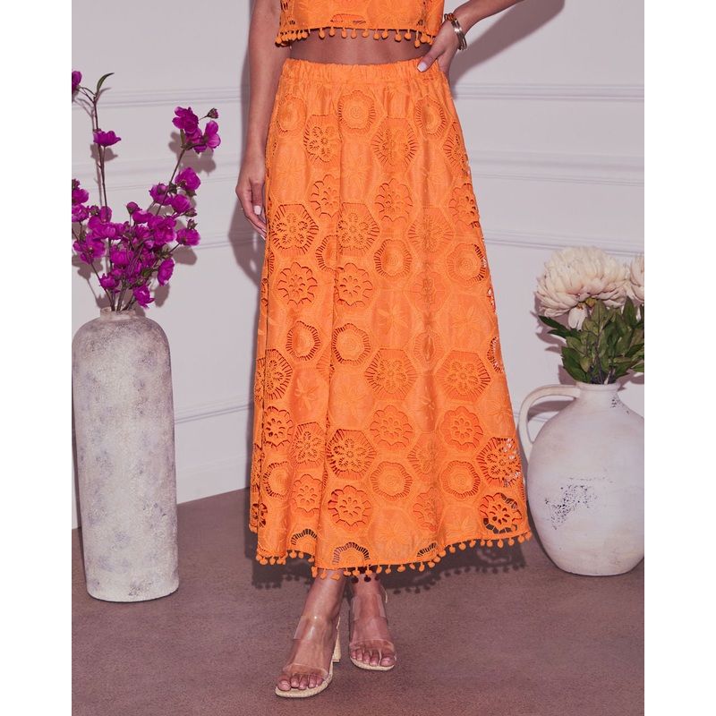 As You Are Embroidered Maxi Skirt Orange XS