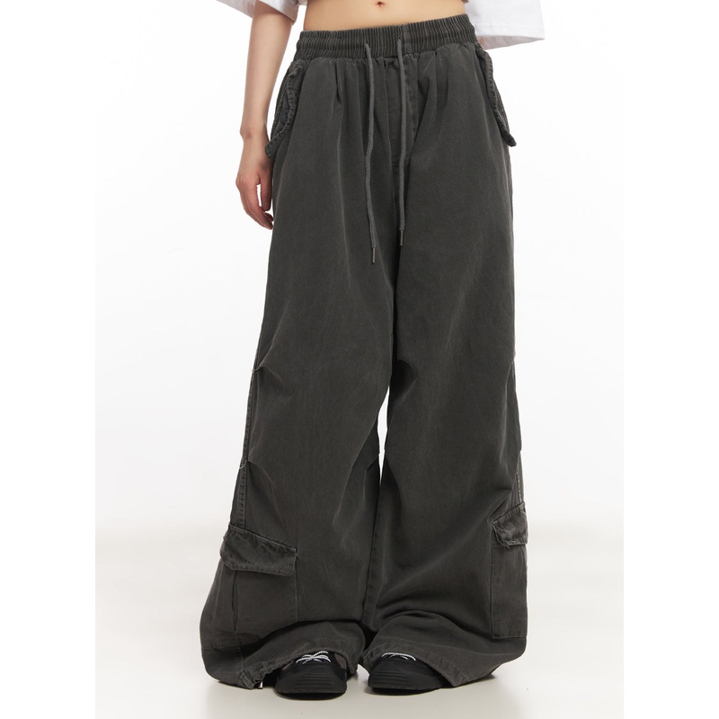 Cargo Washed Wide-Leg Sweatpants IY502 Dark gray M/L