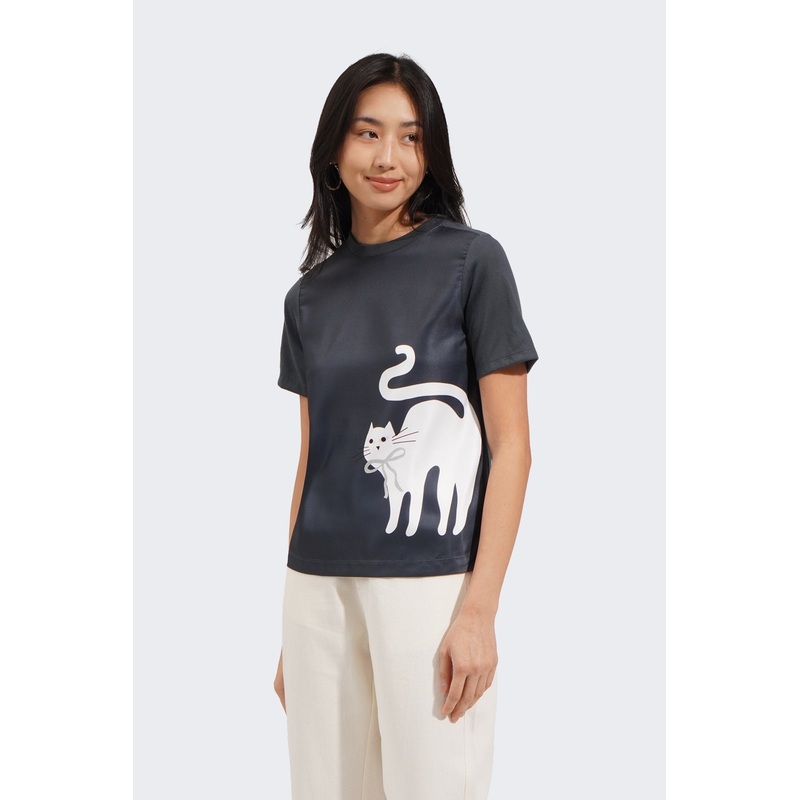 Cat Graphic Tee Dark Green Extra Small