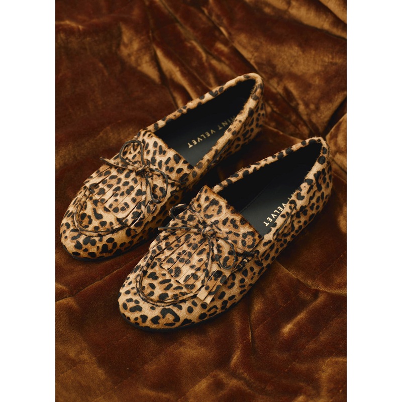 Gaia Leopard Print Textured Loafers 3 UK 36 EU