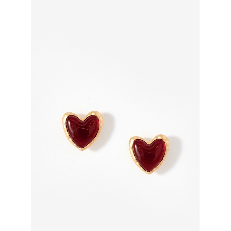 Gold Tone Heart Stud Earrings ONE SIZE