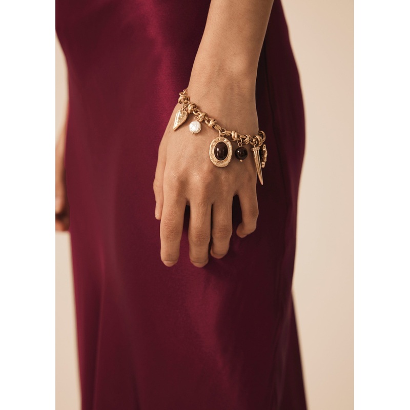 Gold Tone Statement Charm Bracelet ONE SIZE