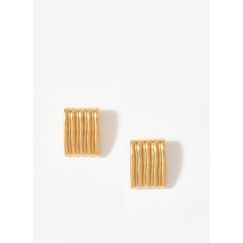 Gold Tone Statement Ridge Earrings ONE SIZE