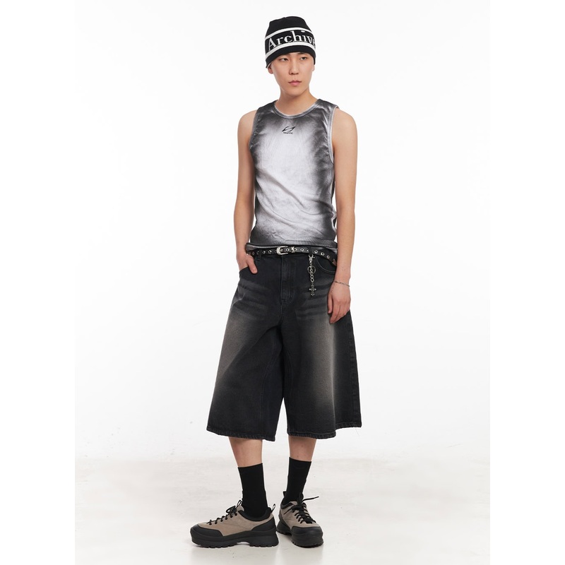 Men’s Washed Relaxed-Fit Jorts IY505 Black S