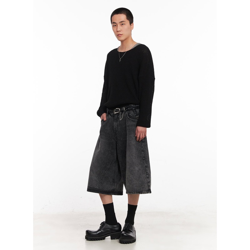 Men’s Washed Wide-Fit Jorts IY505 Dark gray S