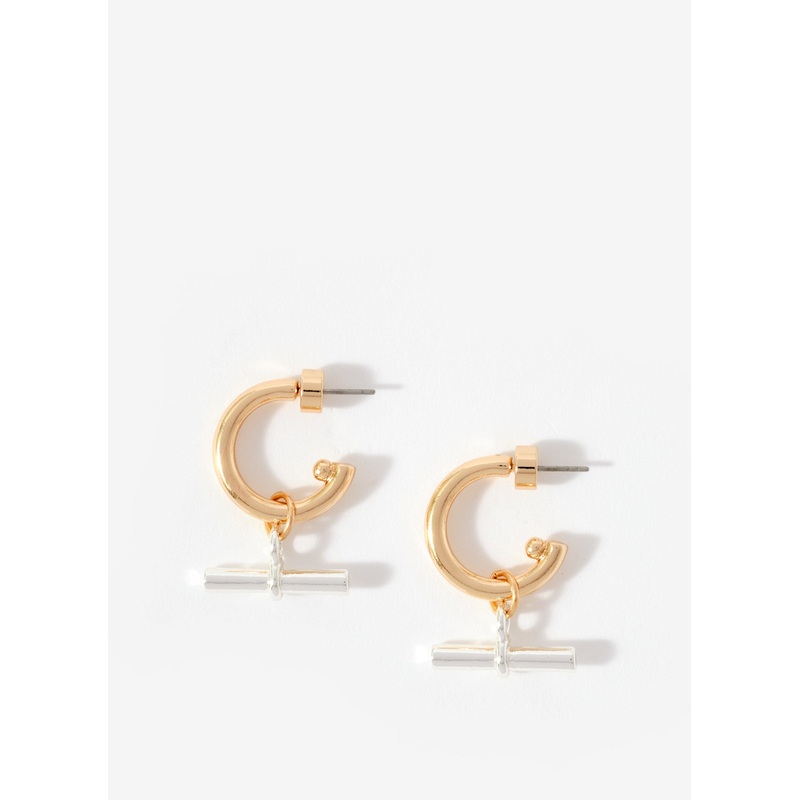 Mixed Metal T-Bar Hoop Earrings ONE SIZE